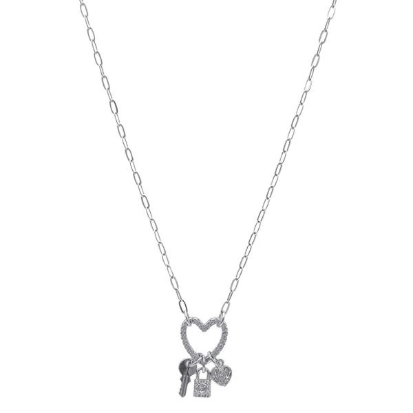 METAL HEART KEY RIBBON CHARM NECKLACE