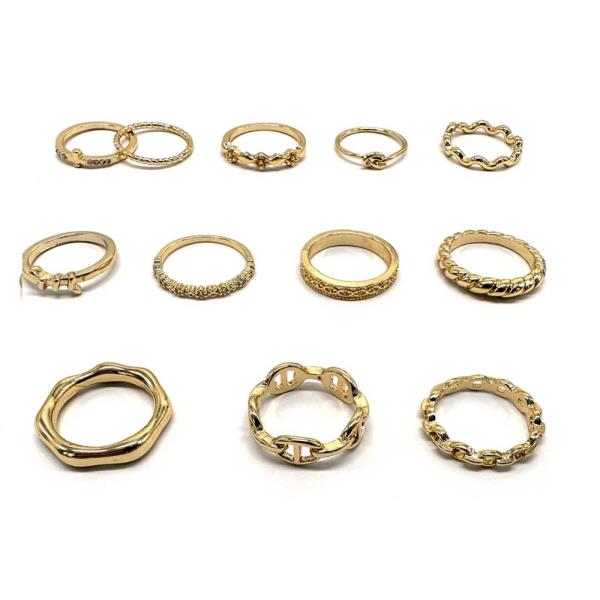 TEXTURED METAL GEOMETRIC LINK STACKABLE MULTI RING SET