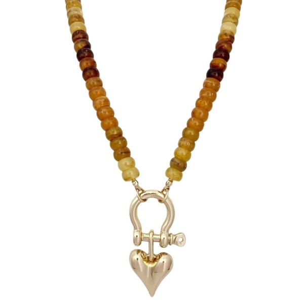 METAL MIXED BEAD HEART PENDANT NECKLACE