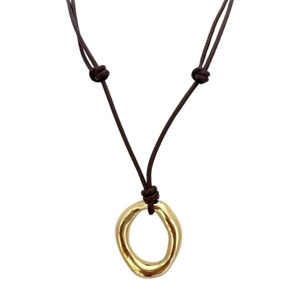 METAL OVAL PENDANT CORD NECKLACE