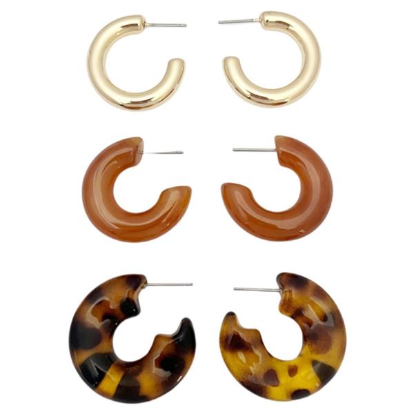 METAL TORTOISE MIXED HOOP EARRING 3 PC SET