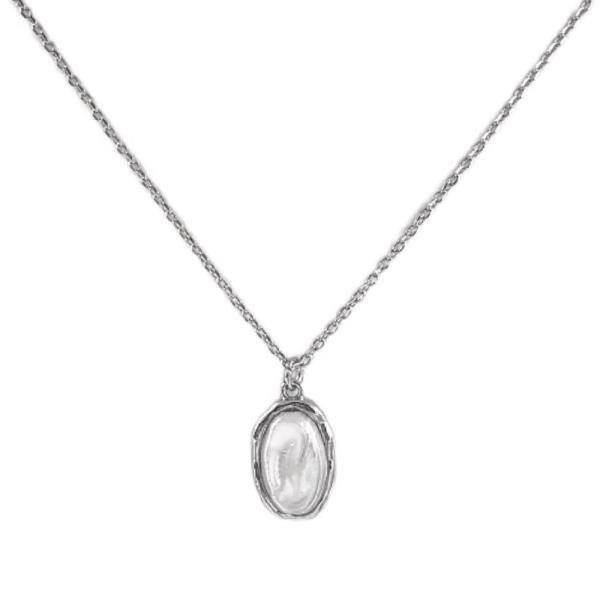 METAL FAUX PEARL OVAL PENDANT NECKLACE