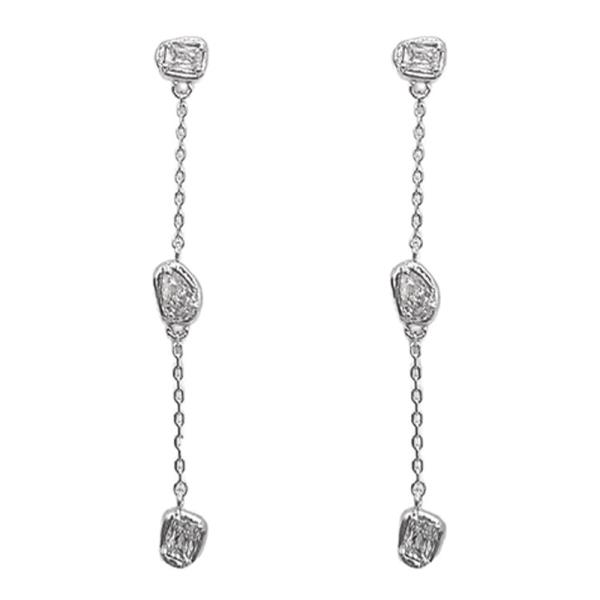 METAL TEXTURED RHINESTONE DROP EARRING