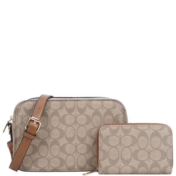 2IN1 OVAL PRINT CROSSBODY BAG W WALLET SET