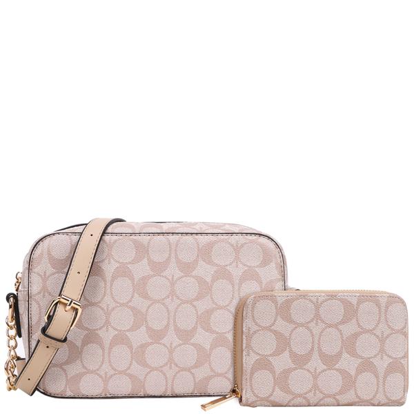 2IN1 OVAL PRINT CROSSBODY BAG W WALLET SET