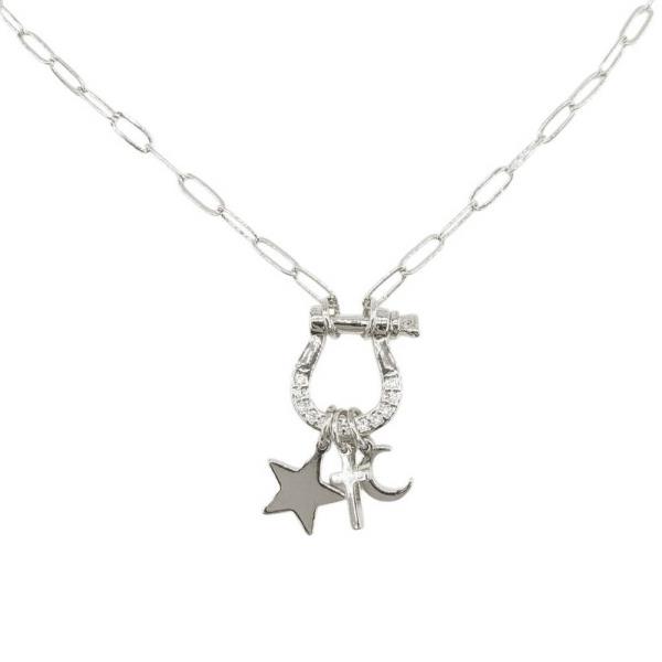 METAL RHINESTONE STAR MOON CHARM LINK NECKLACE