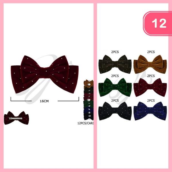 VELVET POLKA DOT HAIR BOW ( 12 UNITS)