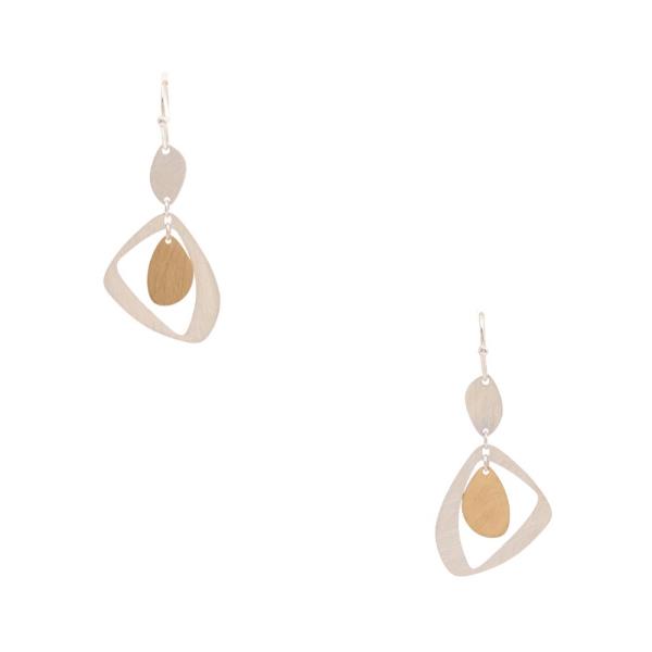 TWO TONE BRUSHED METAL GEO SHAPE EARRING