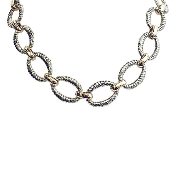TWO TONE METAL TEXTURED LINK NECKLACE