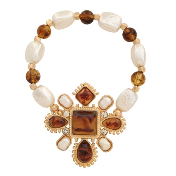 TORTOISE PEARL BEAD BRACELET