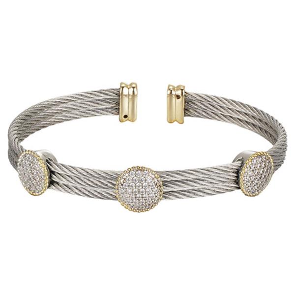 TWO TONE METALCABLE CZ DETAIL BRACELET 