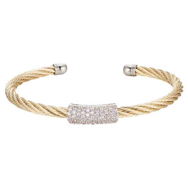 TWO TONE METAL CZ OPEN CUFF BRACELET