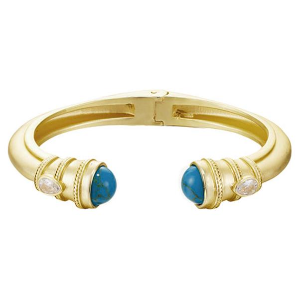 METAL MIXED DUAL END CZ STONE HINGED OPEN CUFF