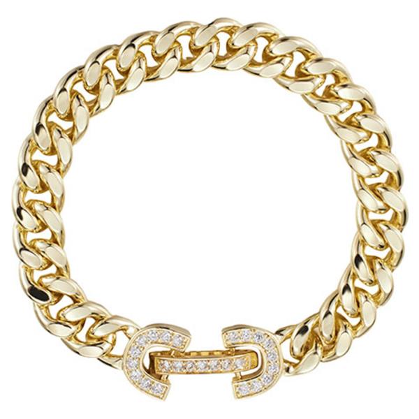 METAL CURB LINK CZ STONE BUCKLE CLASP BRACELET