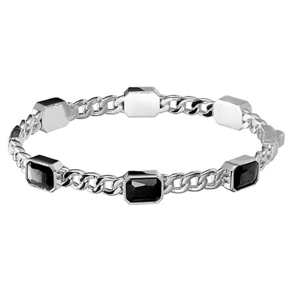 METAL CHAIN BLACK CZ STONE LINK BRACELET