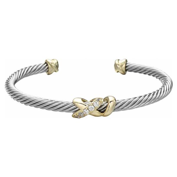 TWO TONE METAL CZ CABLE KNOTT OPEN CUFF BRACELET