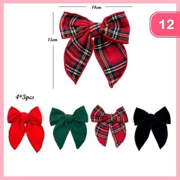 CHRISTMAS COLOR HAIR BOWS (12 UNITS)
