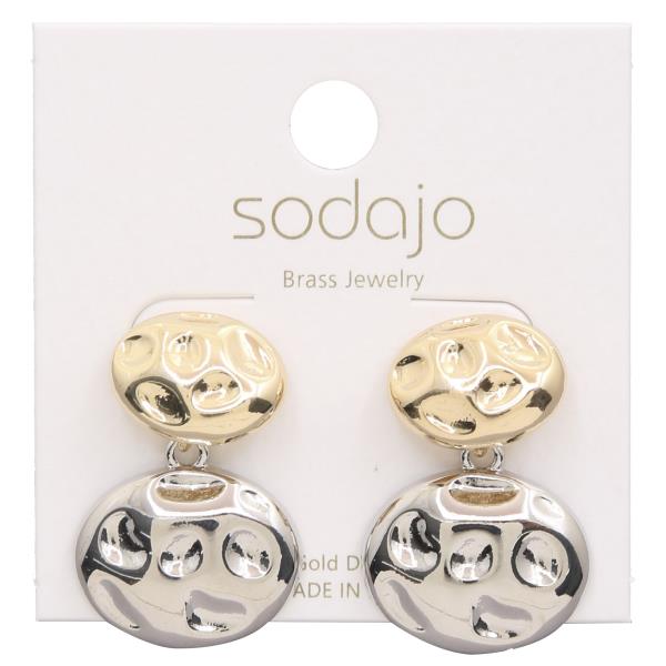 SODAJO TWO TONE OVAL LINK METAL GOLD DIPPED EARRING