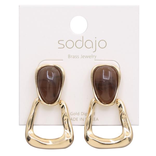 SODAJO STONE TRIANGLE GOLD DIPPED METAL EARRING
