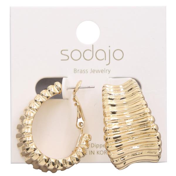 SODAJO TEARDROP TEXTURED GOLD DIPPED HOOP EARRING