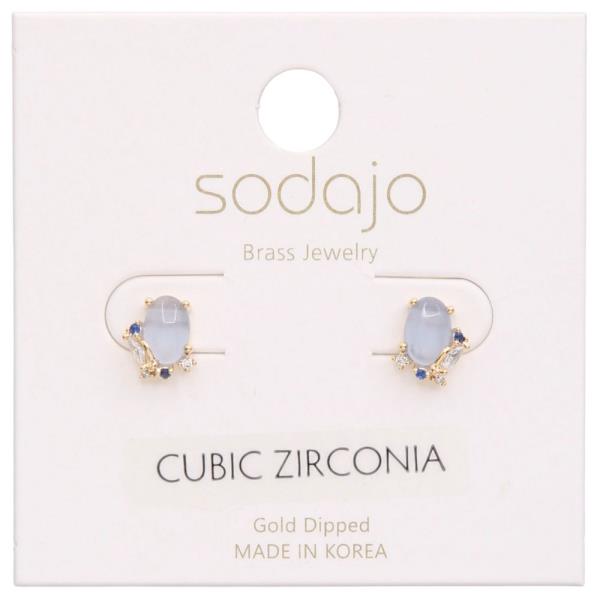 SODAJO OVAL STONE CZ GOLD DIPPED EARRING