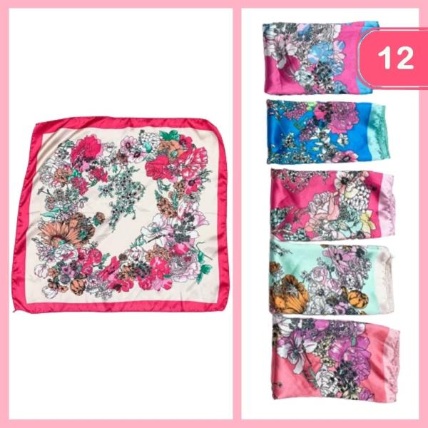 FLOWER PATTER SQUARE SILK SCARF
