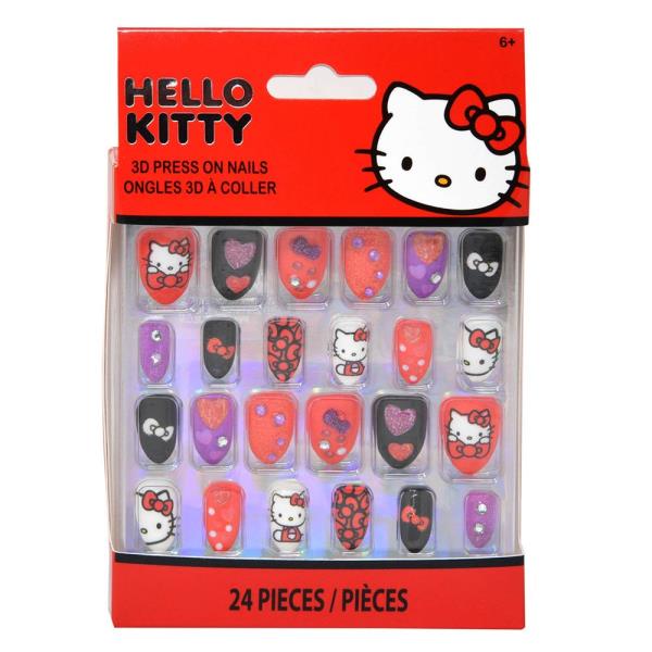 HELLO KITTY CHARACTER HEART GLITTER 3D PRESS ON NAIL SET (24 PIECES)