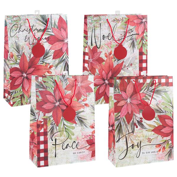 Poinsettia Gift Bag X-Large (Box: 48 pcs Assorted - 4 Styles)