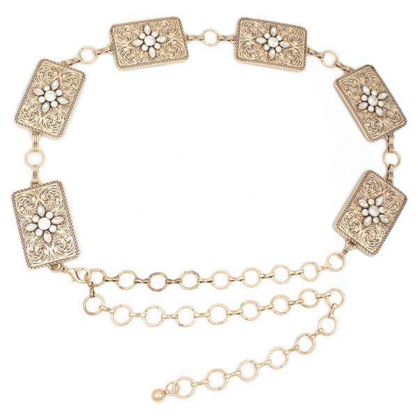 SW SWIRL EMBOSSED RS RECTANGLE CONCHO CHAIN BELT