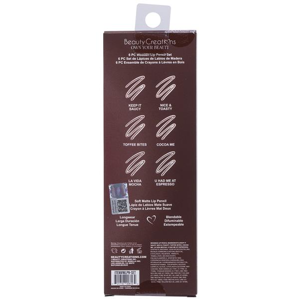 BEAUTY CREATIONS WOODEN LIP PENCIL 6PC SET