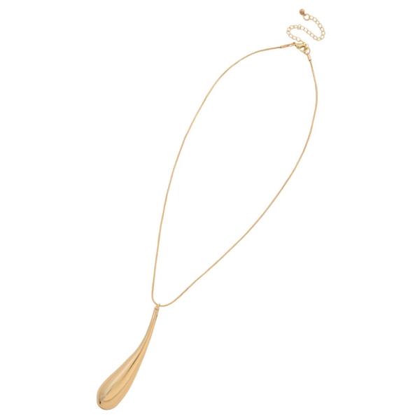 LONG TEARDROP METAL PENDANT NECKLACE