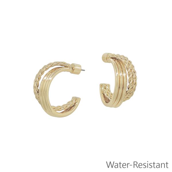 CROSSED METAL LAYERED OPEN HOOP EARRING