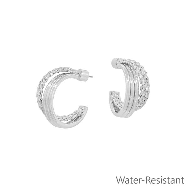 CROSSED METAL LAYERED OPEN HOOP EARRING