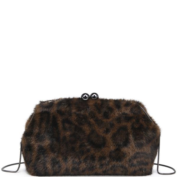 FUR LEOPARD PRINT EVENING CLUTCH BAG
