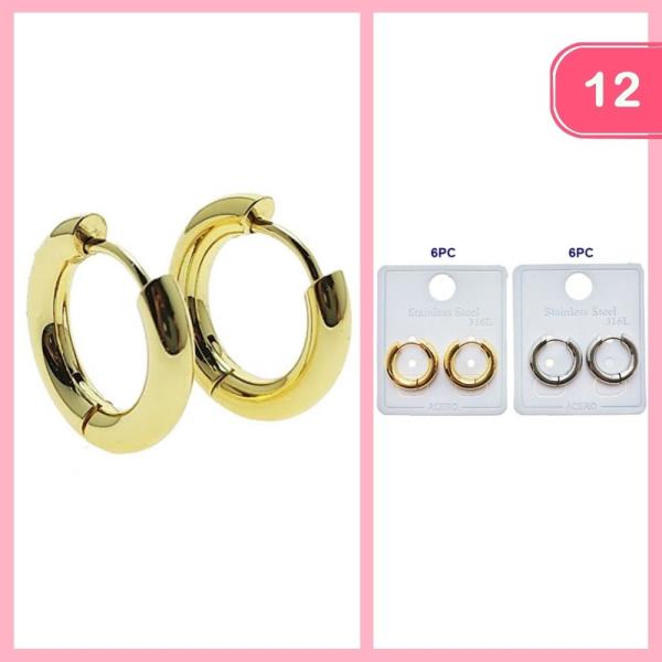 STAINLESS STEEL TEXTURED HUGGIE HOOP EARRINGS (12 UNITS)