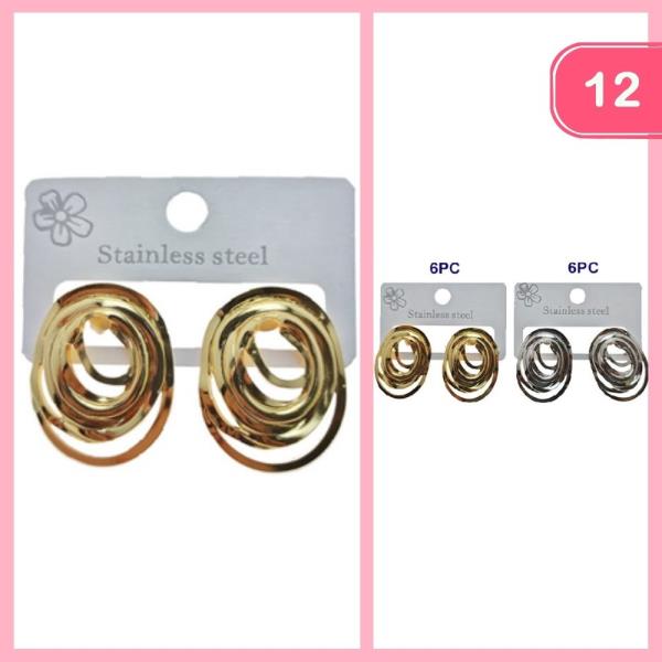 STAINLESS STEEL LAYERED POST EARRINGS (12 UNITS)