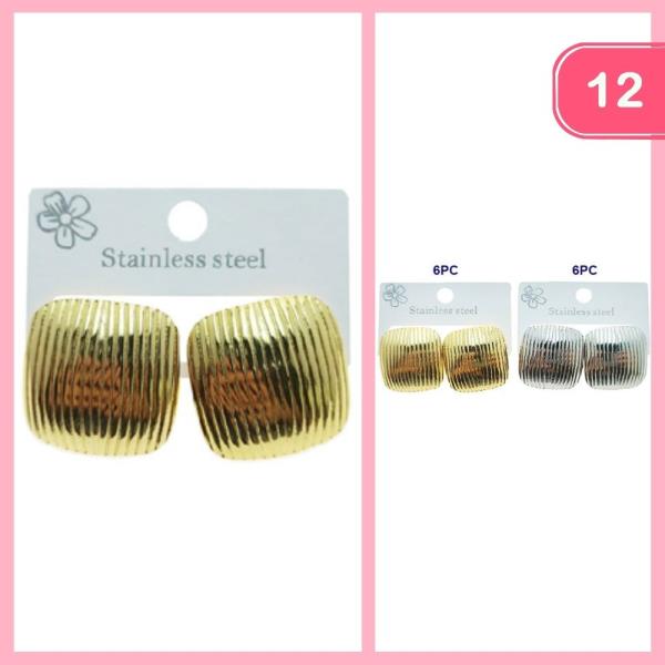 STAINLESS STEEL TEXTURED POST EARRINGS (12 UNITS)
