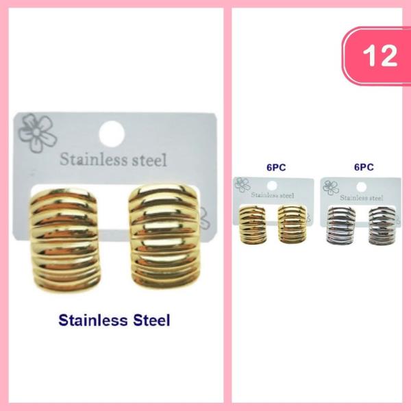 STAINLESS STEEL TEXTURED HOOP EARRING (12 UNITS)