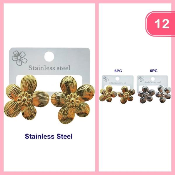STAINLESS STEEL FLOWER EARRINGS (12 UNITS)
