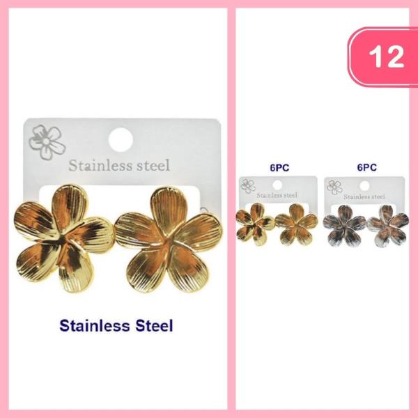 STAINLESS STEEL FLOWER EARRINGS (12 UNITS)