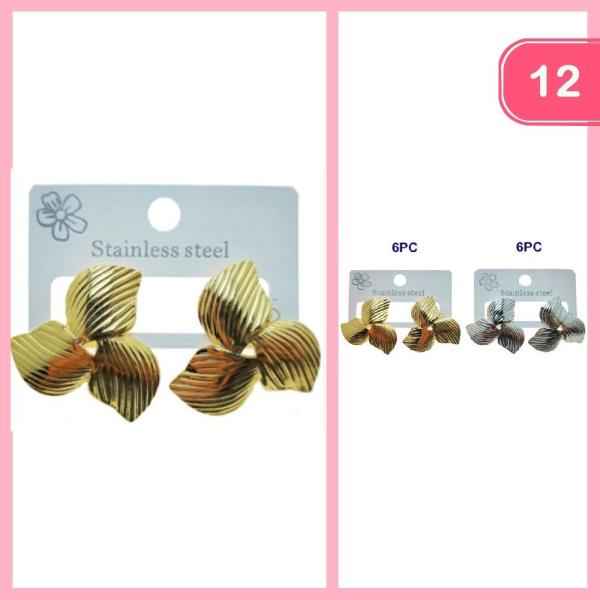 STAINLESS STEEL TWISTED FLOWER POST EARRING (12 UNITS)