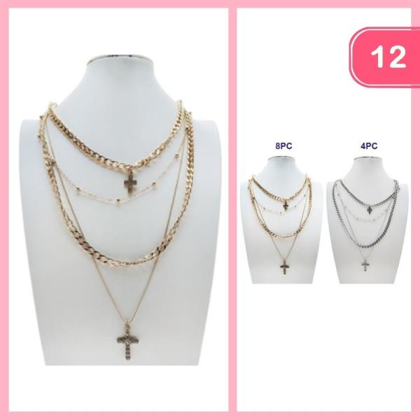 LAYERED CROSS PENDANT NECKLACE (12 UNITS)