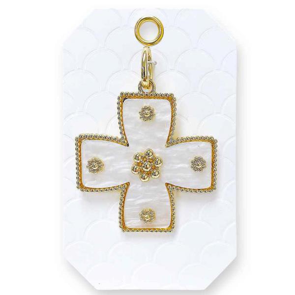 FLOWER STUD WIDE CROSS TORTOISE PATTERN BAG CHARM