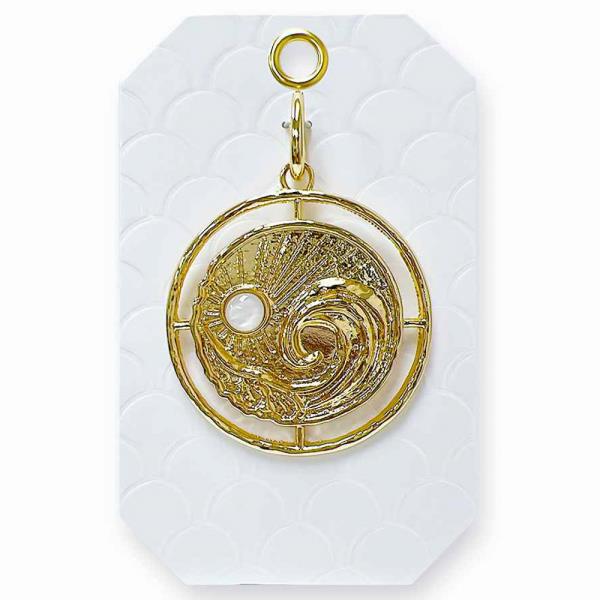 ROUND SEASHELL PEARL BEAD METAL BAG CHARM