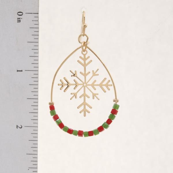 SNOWFLAKE BEADED TEARDROP DANGLE EARRING