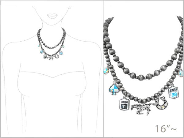 WESTERN MULTI CHARM BEADED LAYERED NECKLACE