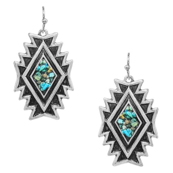 WESTERN STYLE TURQUOISE CHIP AZTEK SHAPE EARRING