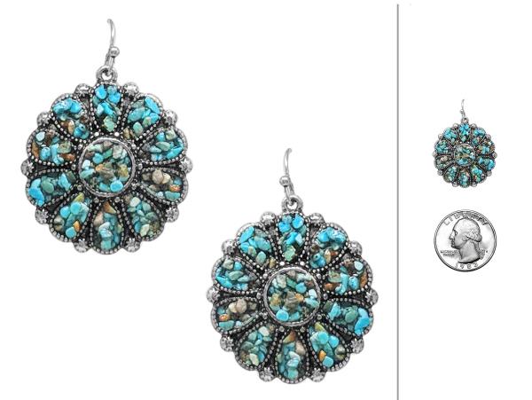 WESTERN STYLE TURQUOISE CHIP CONCHO EARRING