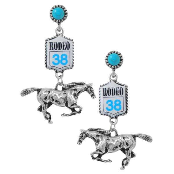 WESTERN SEMI STONE RODEO HORSE DANGLE EARRING