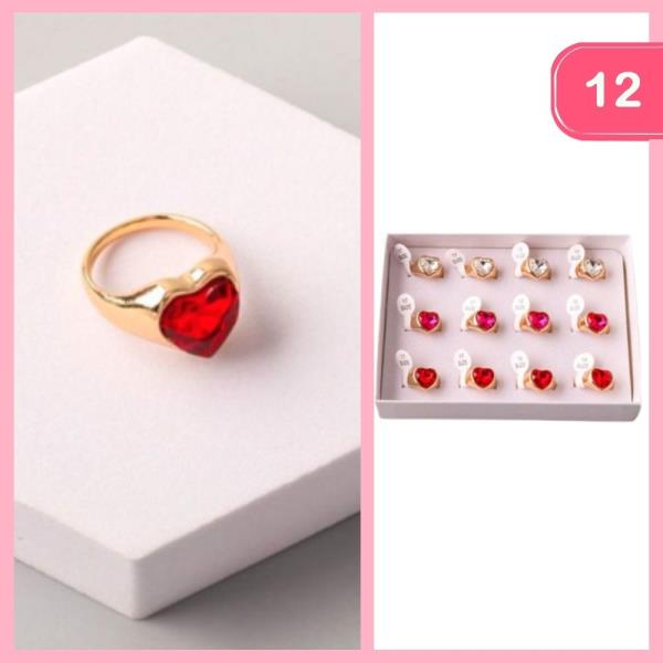 CRYSTAL HEART SIGNET RING (12 UNITS)